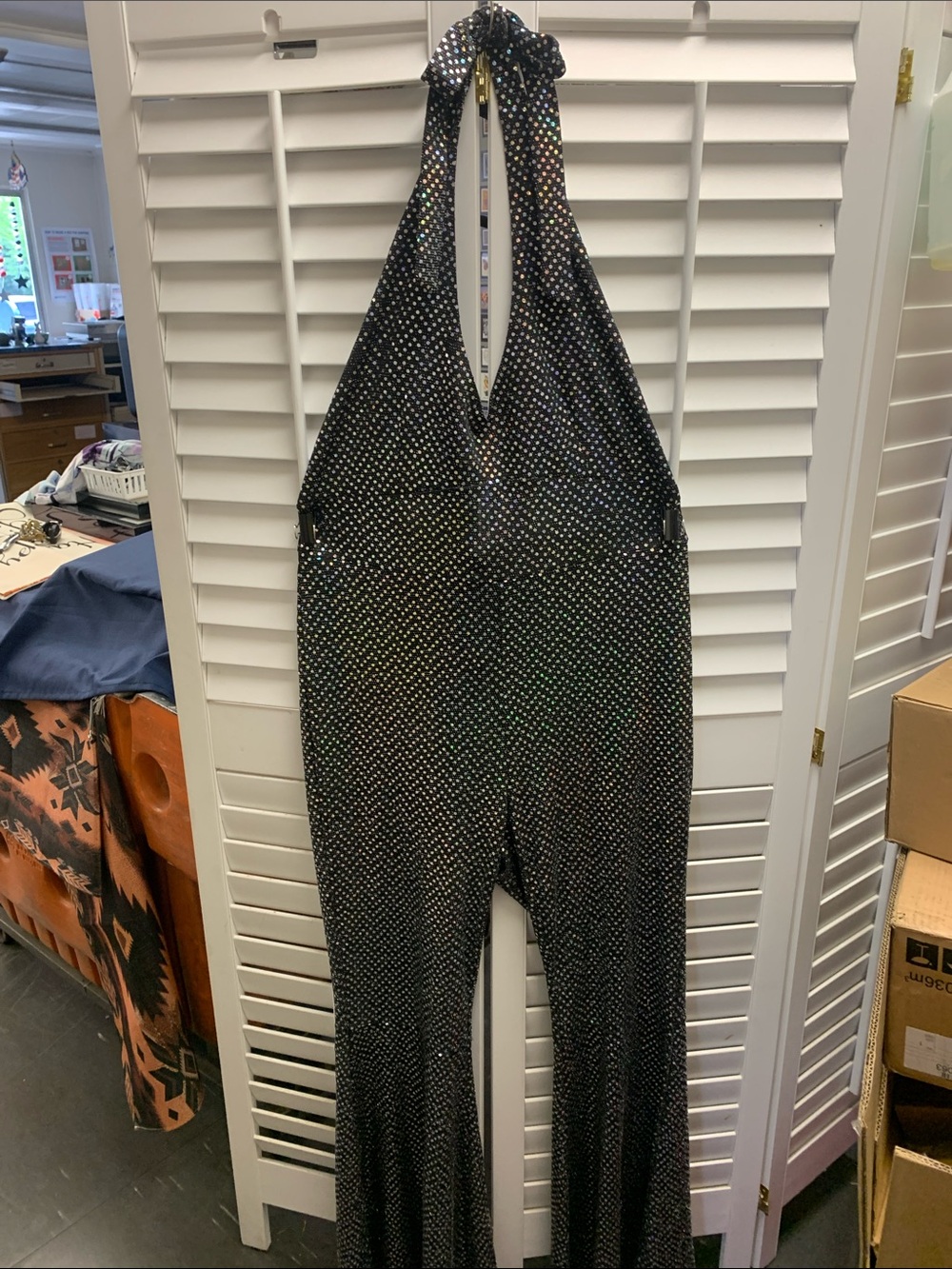 Black Halter-Style Sparkle Jumpsuit